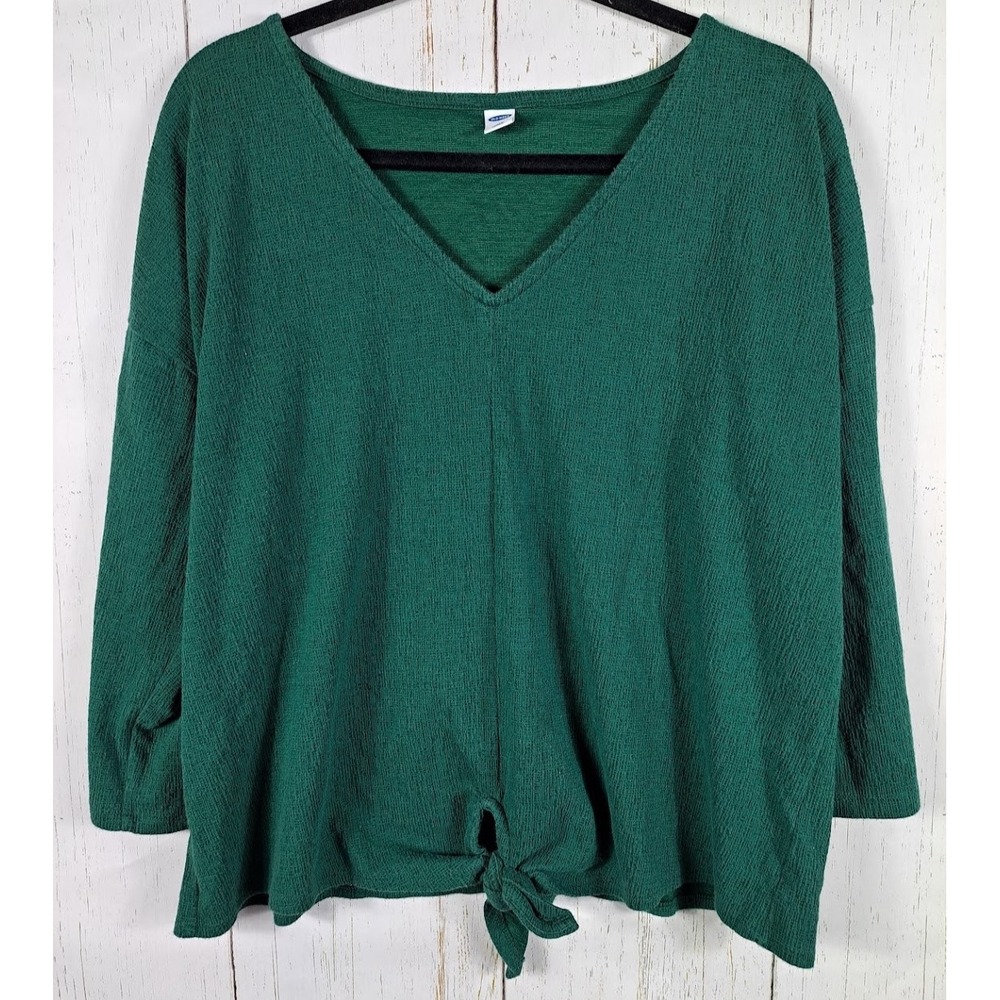 Old Navy Size XL Womens Green Long Sleeve V Neck Casual Tie Front Top